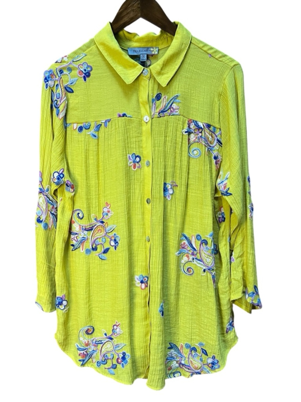 Figueroa and Flower Embroidered Button Down Blouse